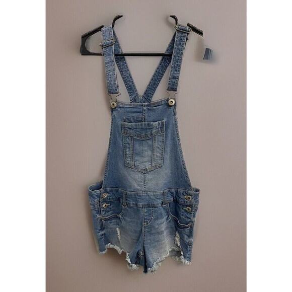 Blue Spice Pants - Blue Spice Denim Overall Shorts Distressed Juniors Medium